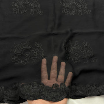 Black chiffon dupatta with black tonal small flowers and bold floral scroll border