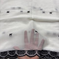 White chiffon dupatta with white fleur motifs and crown lace scalloped border